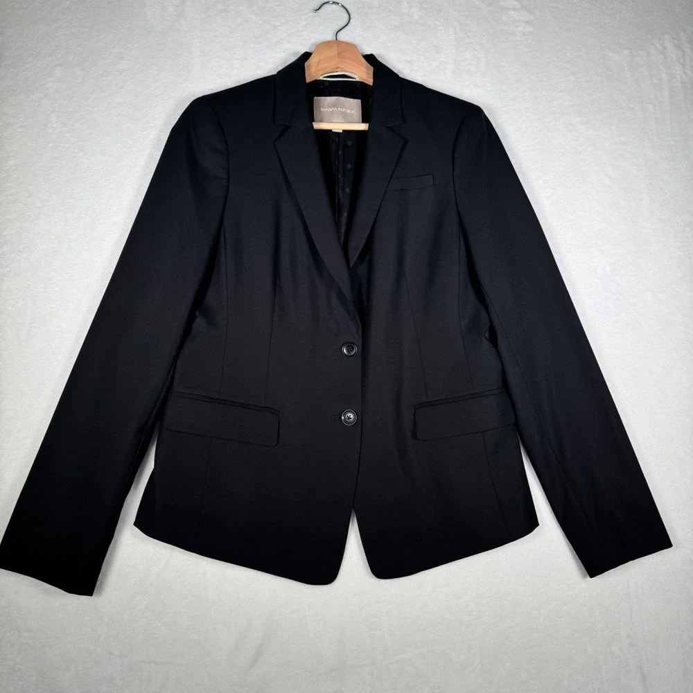 Banana Republic Womens 10 Wool Blend Suit Set Black Blazer Martin Fit Pants - Picture 2 of 16